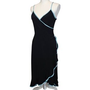 Napoli Vintage Y2k 90s Fairy Dress Black Blue Ruffle Faux Wrap Hi-Low Size Large
